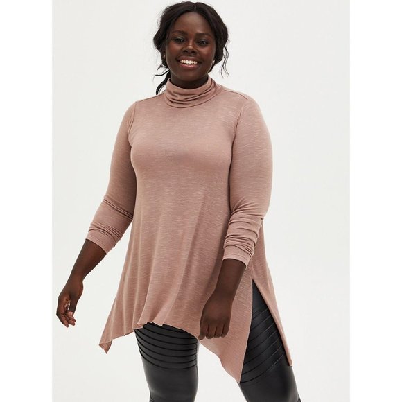Torrid NWT Taupe Hacci Mock Neck Sharkbite Tee